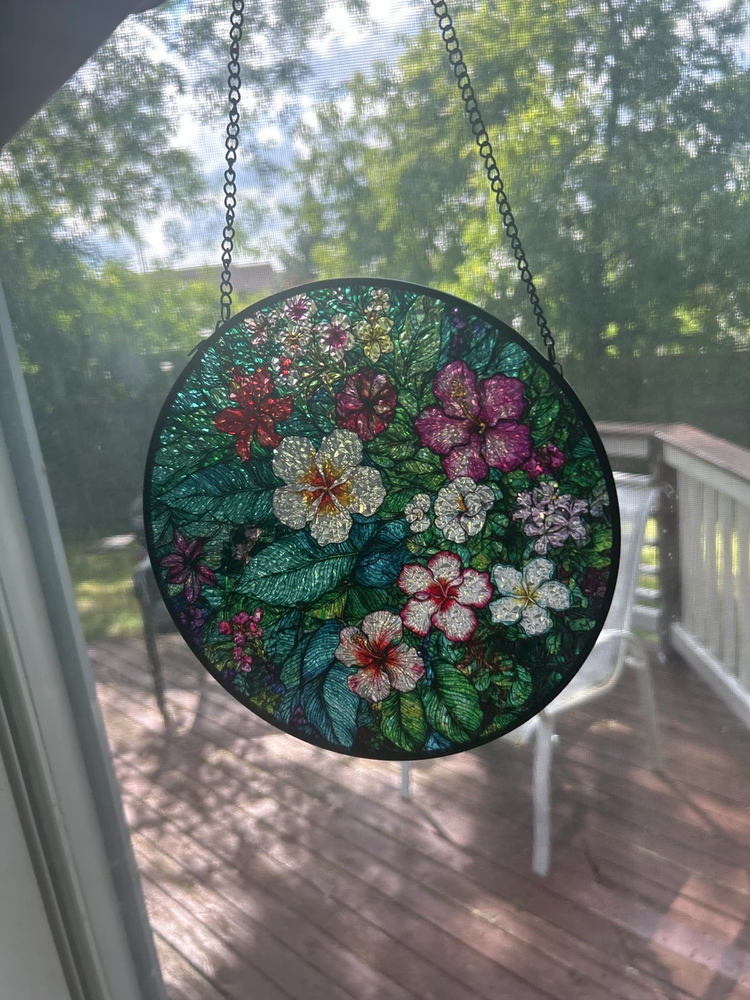 Round Stained Glass Sun Catcher - Wave and Floral Designs - photo 2