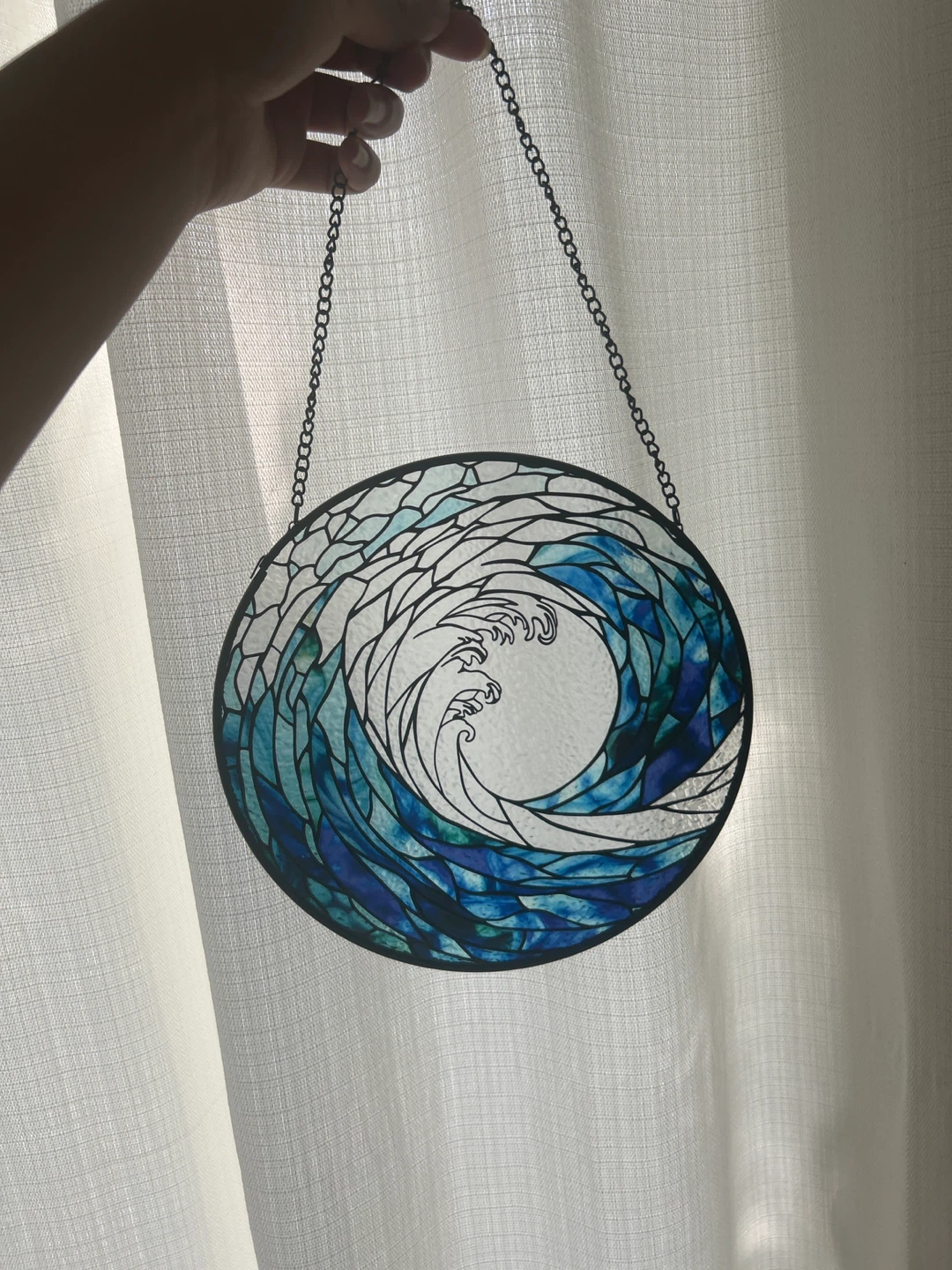 Round Stained Glass Sun Catcher - Wave and Floral Designs - photo 3