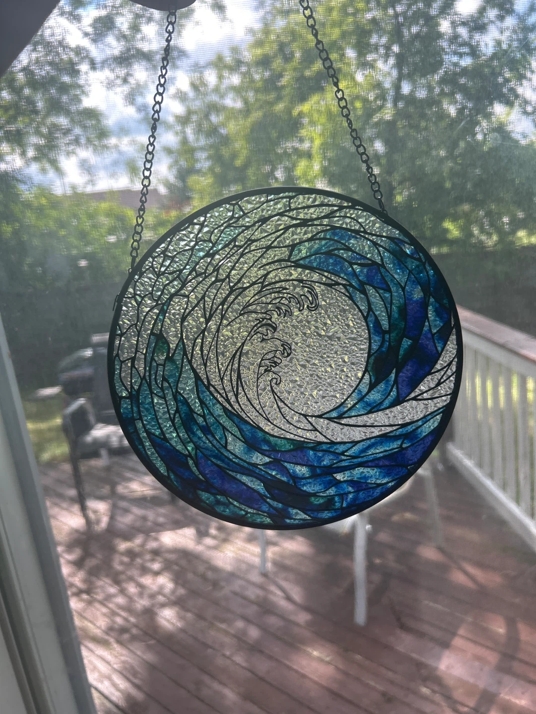 Round Stained Glass Sun Catcher - Wave and Floral Designs - photo 4