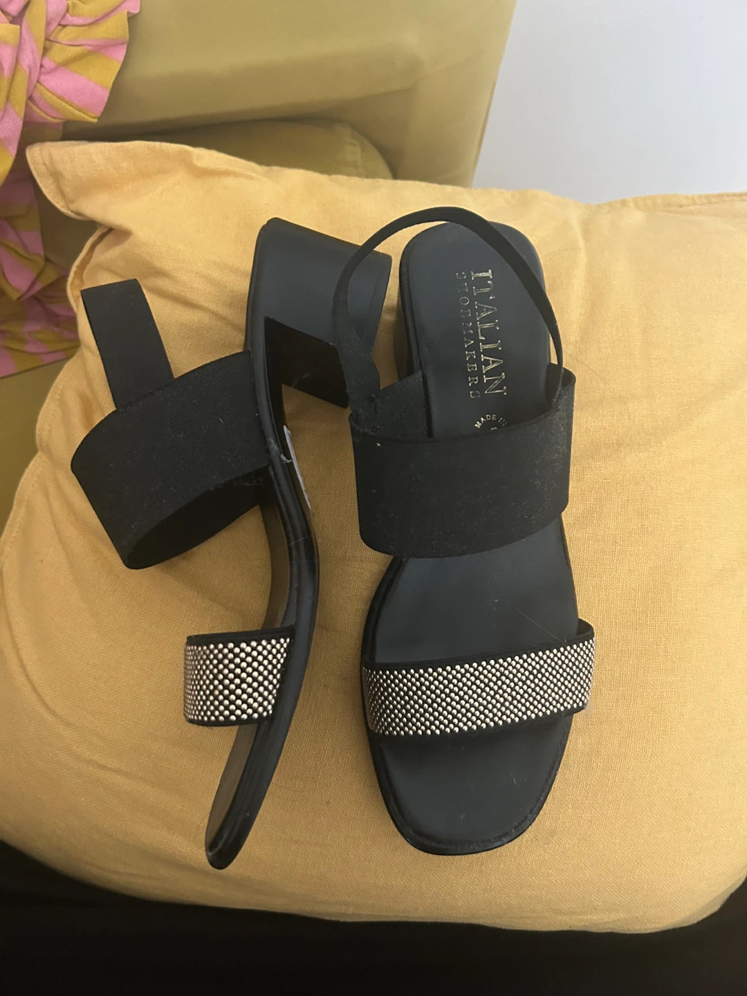 Italian Shoemakers Black Embellished Block Heel Sandals