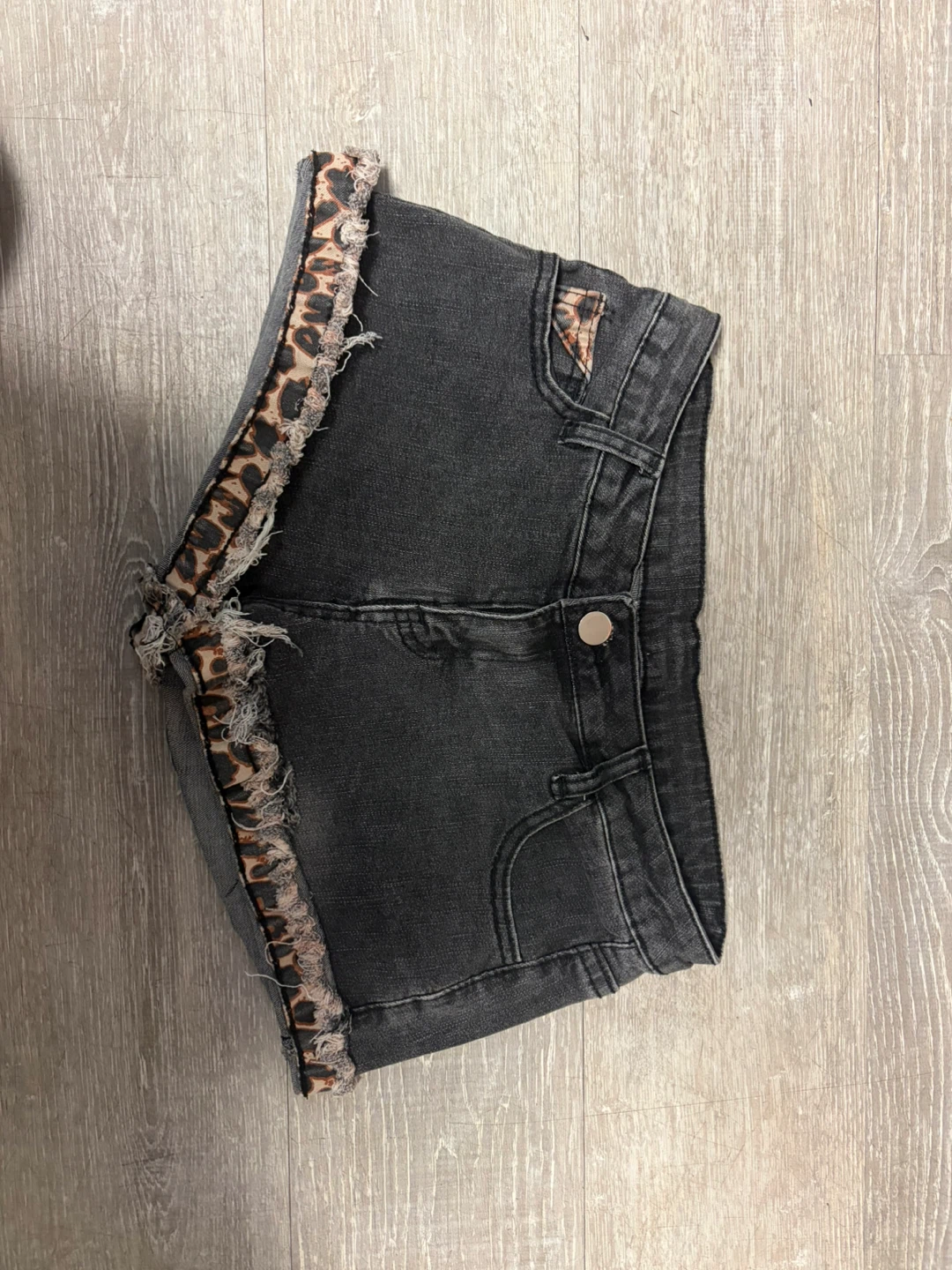 Denim Shorts with Leopard Print Trim