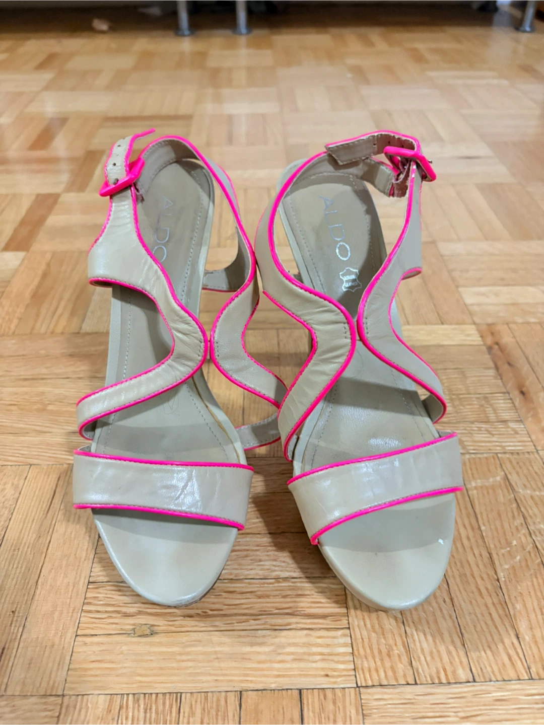 ALDO Women's Beige & Hot Pink Strappy Heels