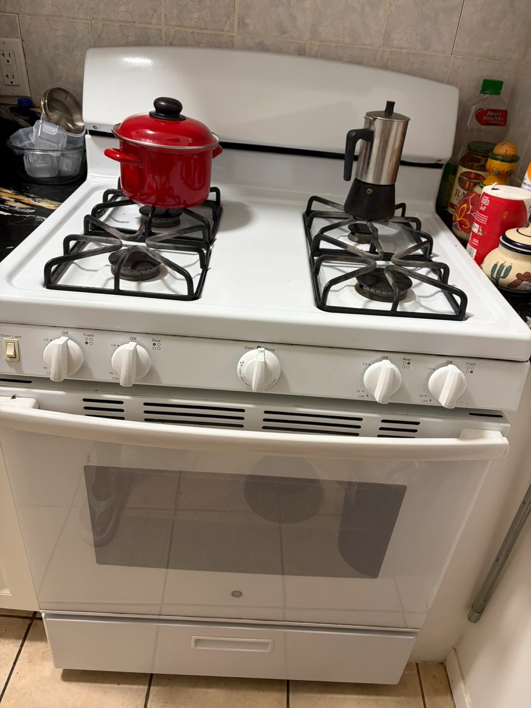 White GE Gas Range with Oven