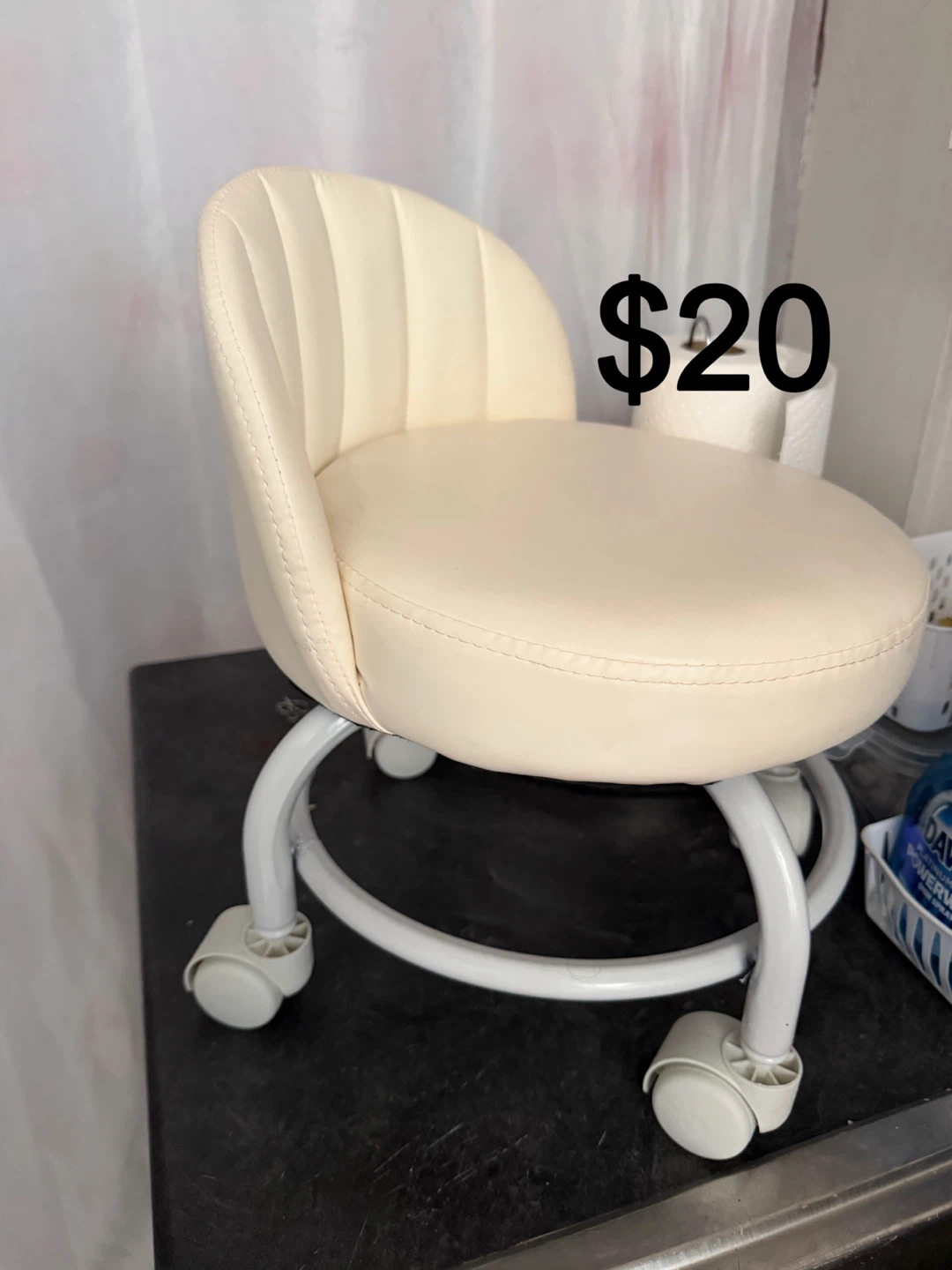 Rolling Stool with Backrest - White