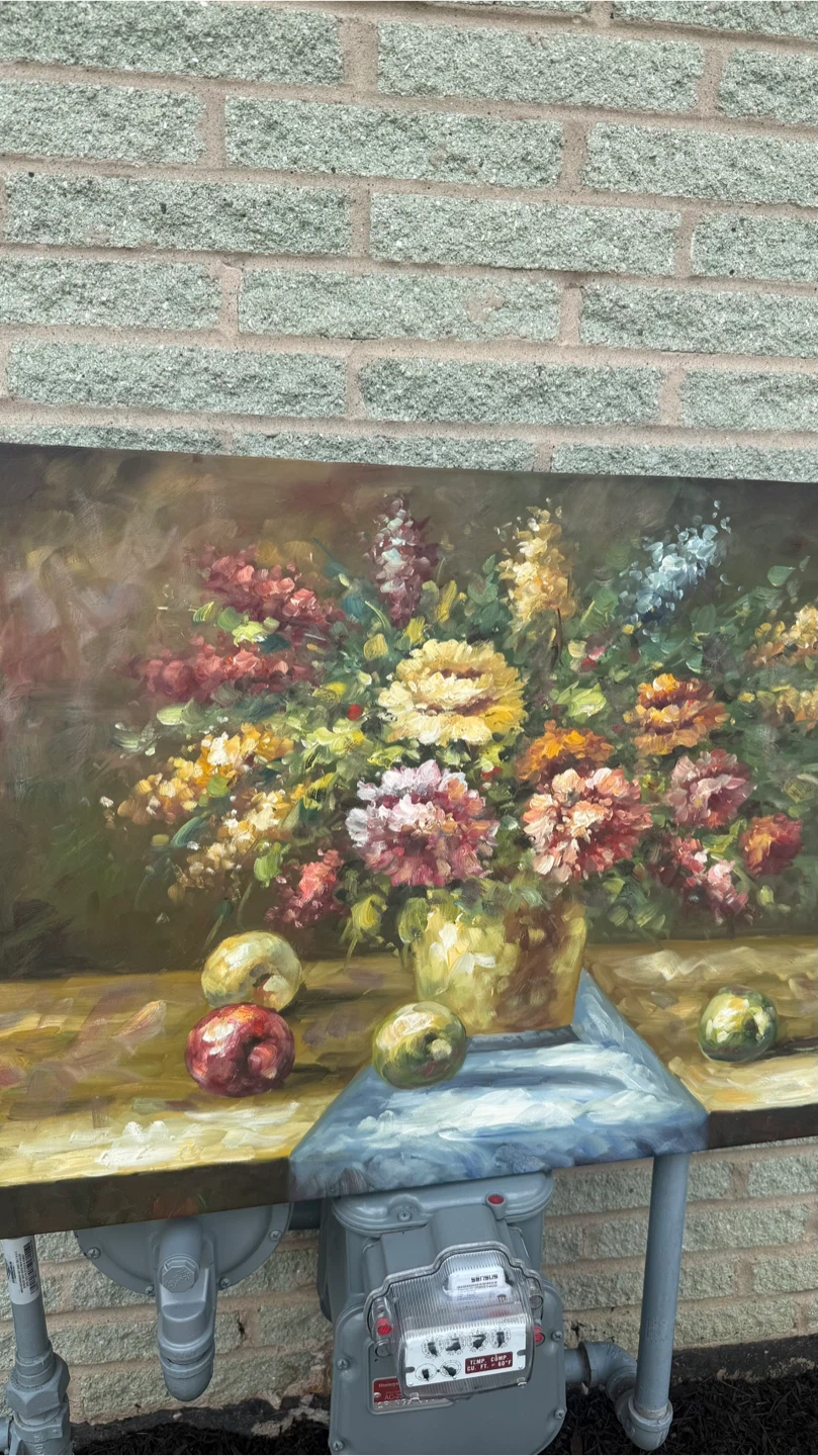 Original Oil Painting of Floral Still Life with Fruit - photo 2