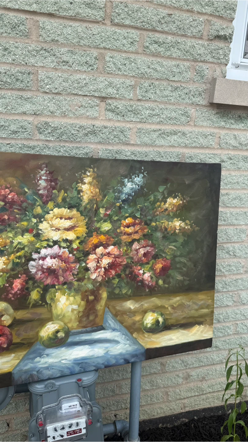 Original Oil Painting of Floral Still Life with Fruit - photo 3