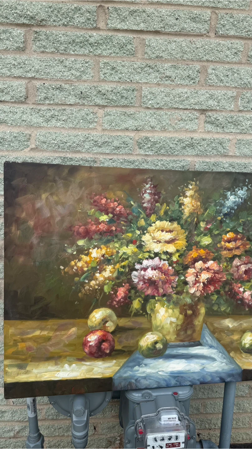 Original Oil Painting of Floral Still Life with Fruit - photo 4