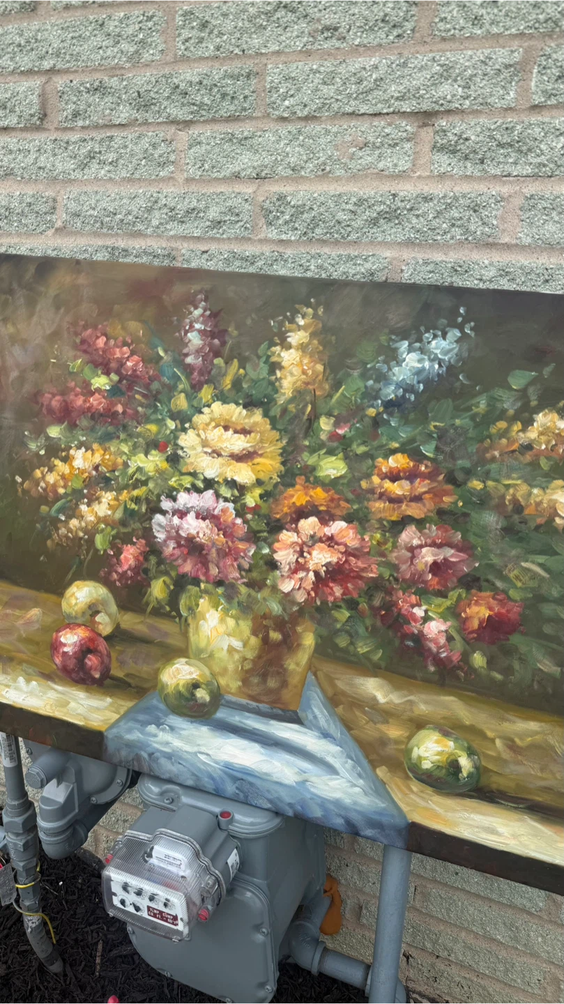 Original Oil Painting of Floral Still Life with Fruit - photo 5