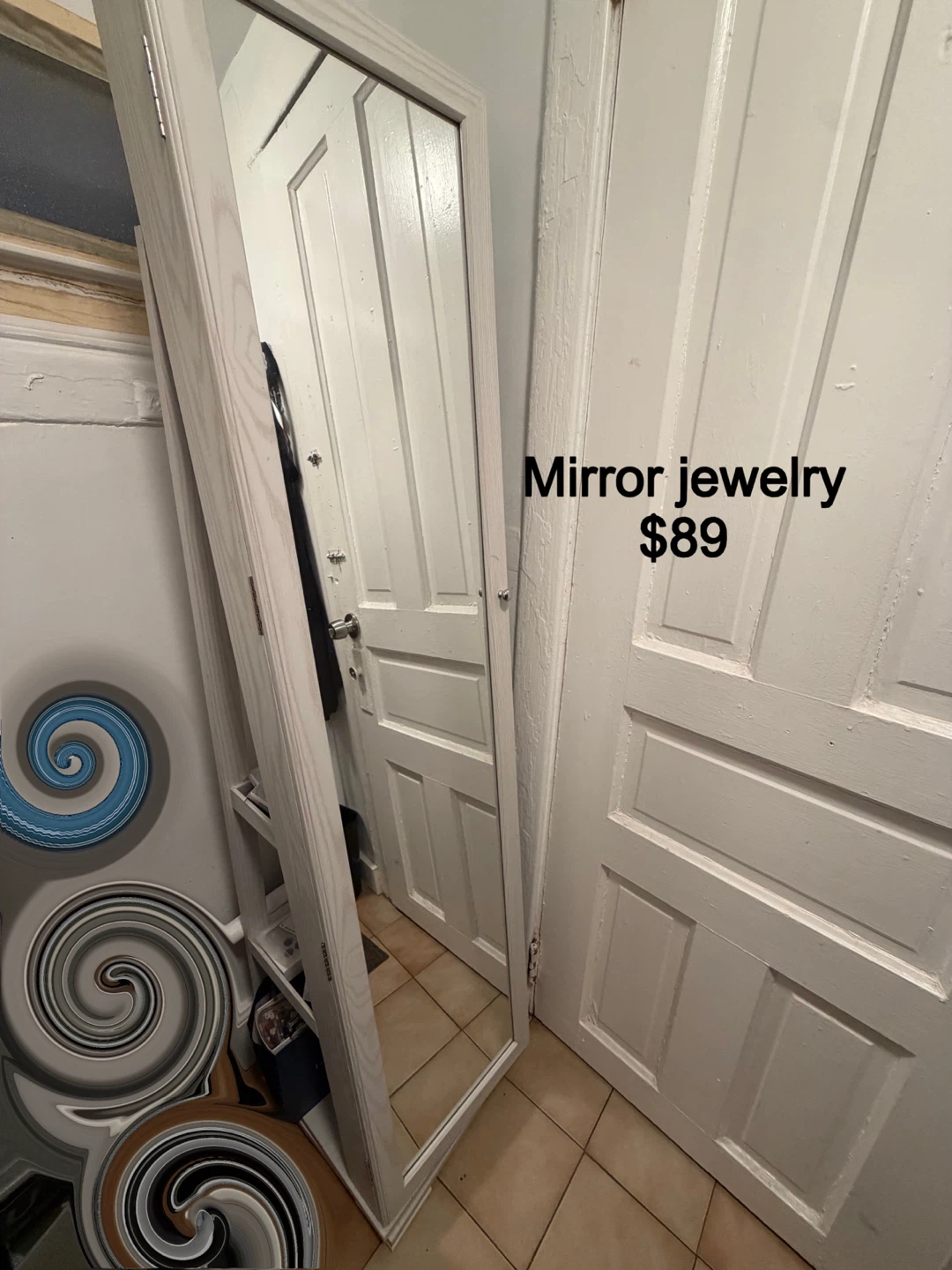 Standing Mirror Jewelry Armoire with Shelves