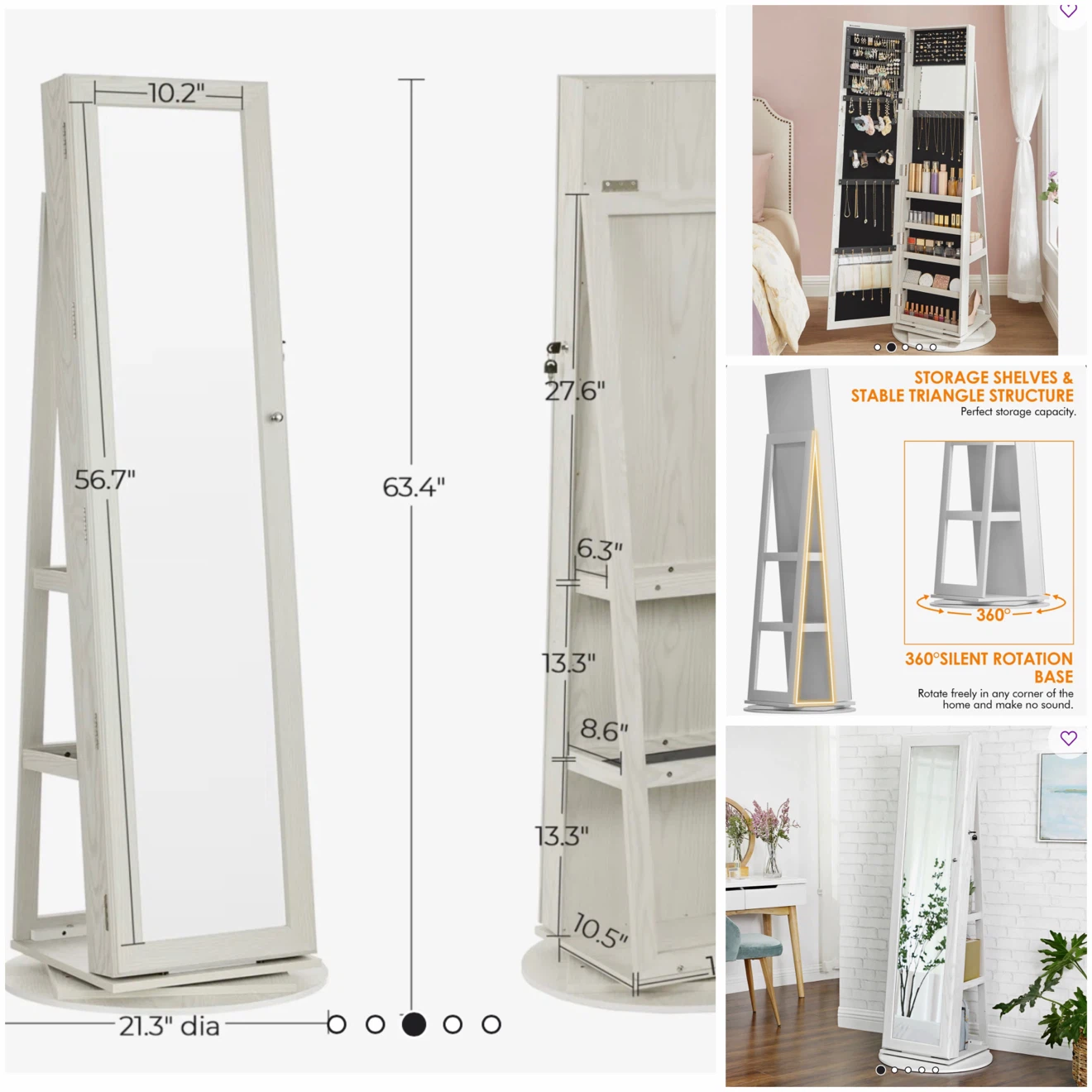 Standing Mirror Jewelry Armoire with Shelves - photo 2