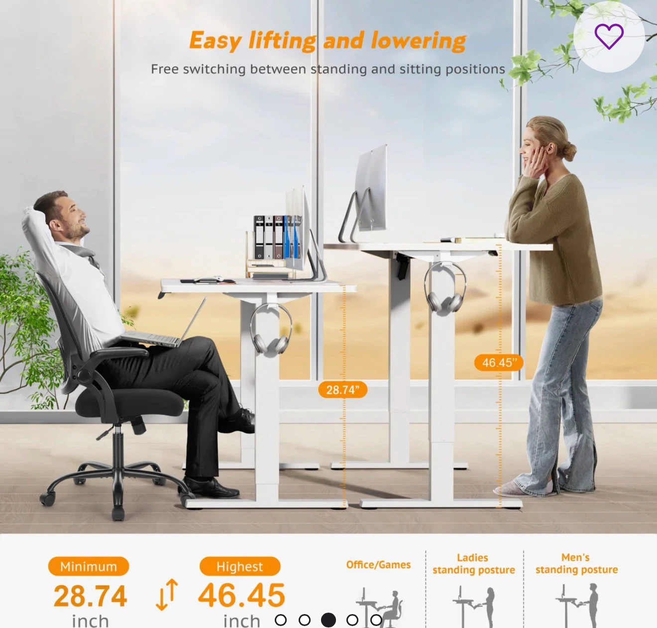 White Electric Sit Stand Desk 39.37" x 23.62" - photo 4