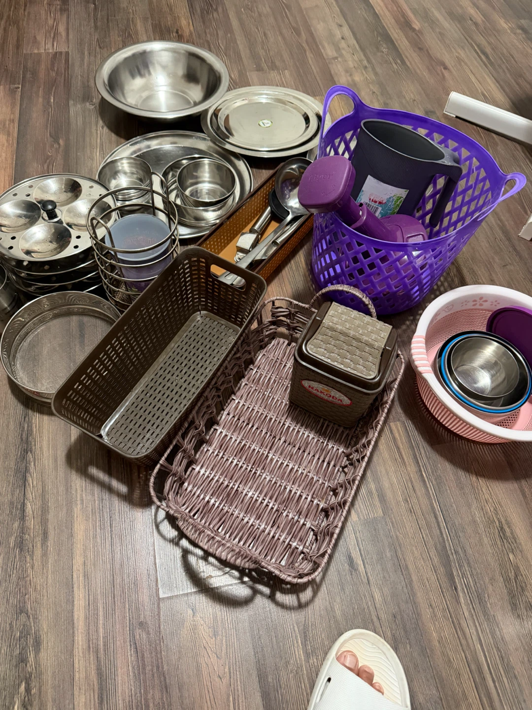 Assorted Kitchenware and Storage Baskets