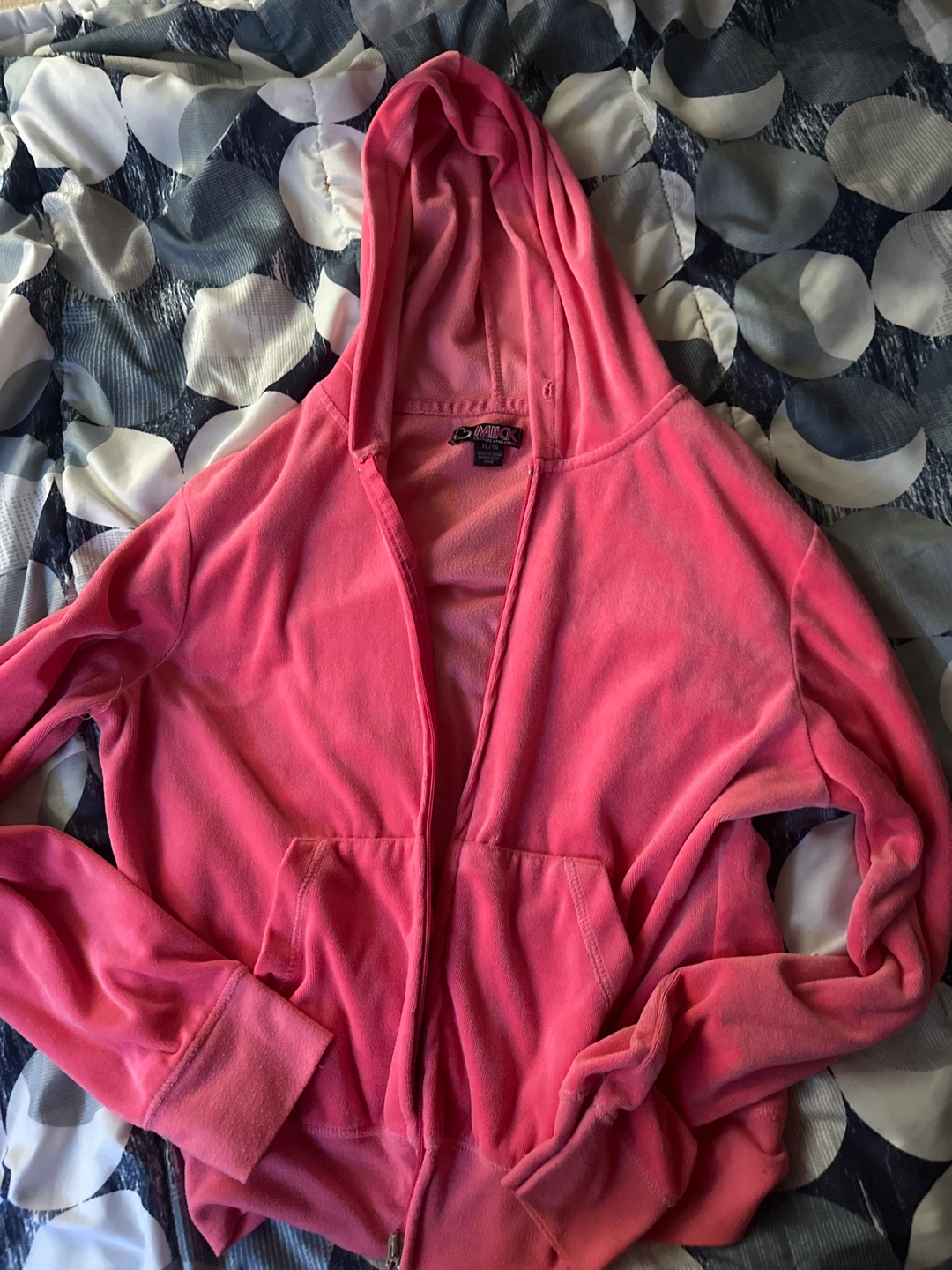 Vintage Mikk Couture Athletica Pink Velour Zip Hoodie XL