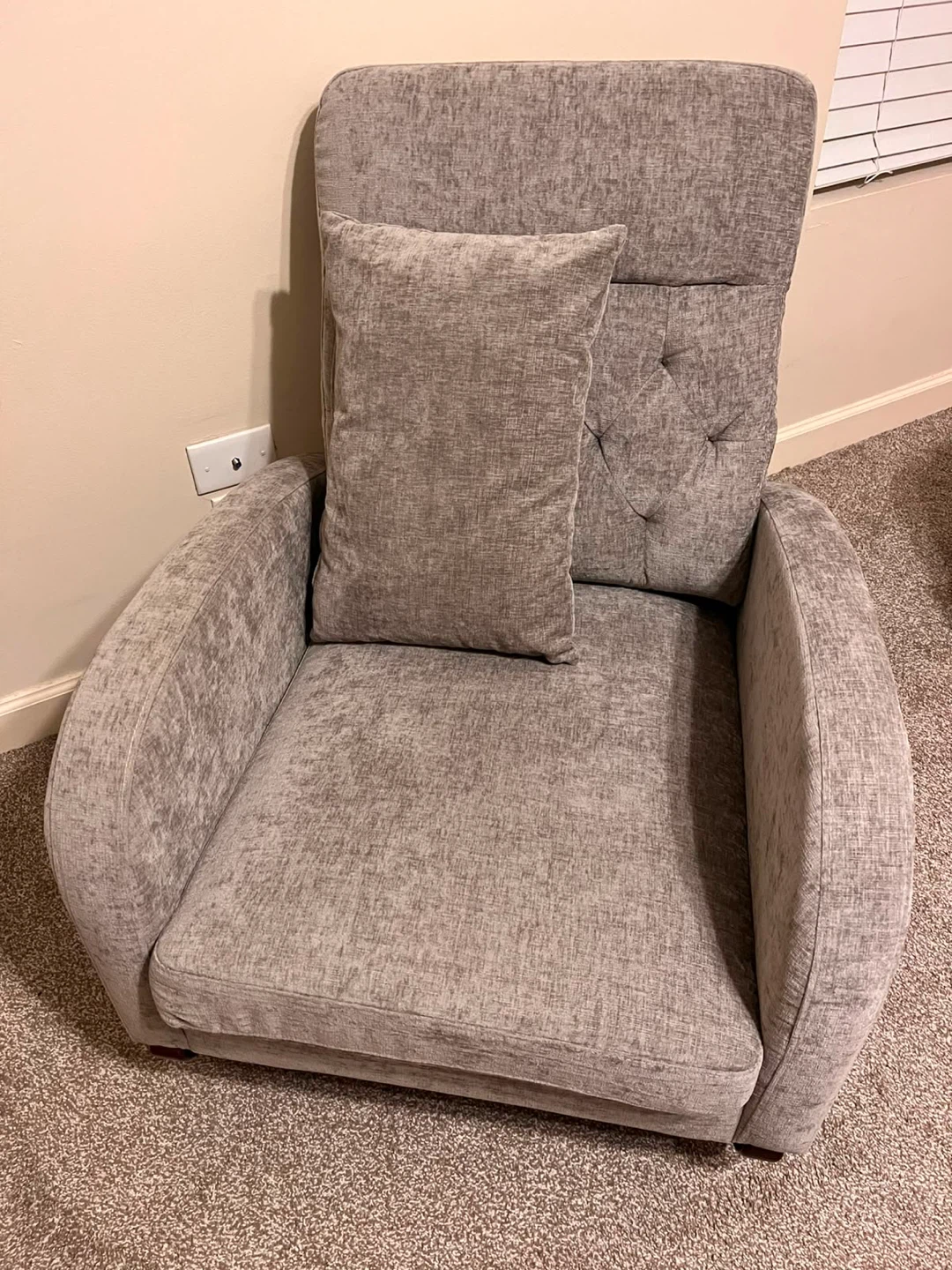 Gray Tufted Rocking Chair with Lumbar Pillow