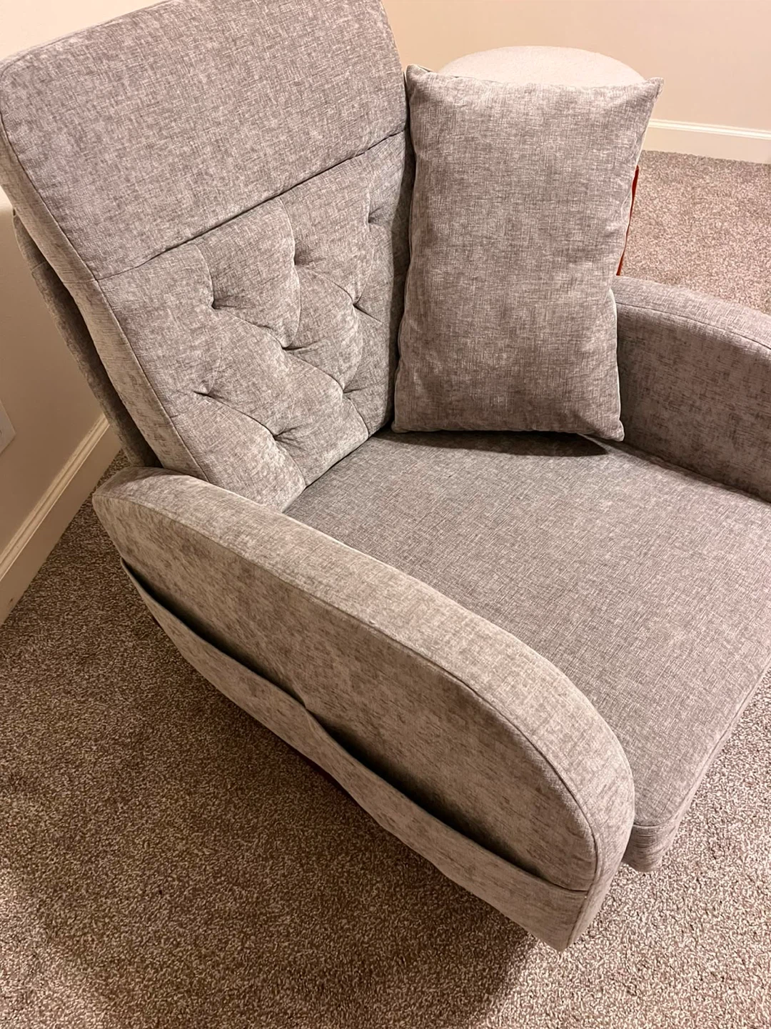 Gray Tufted Rocking Chair with Lumbar Pillow - photo 2