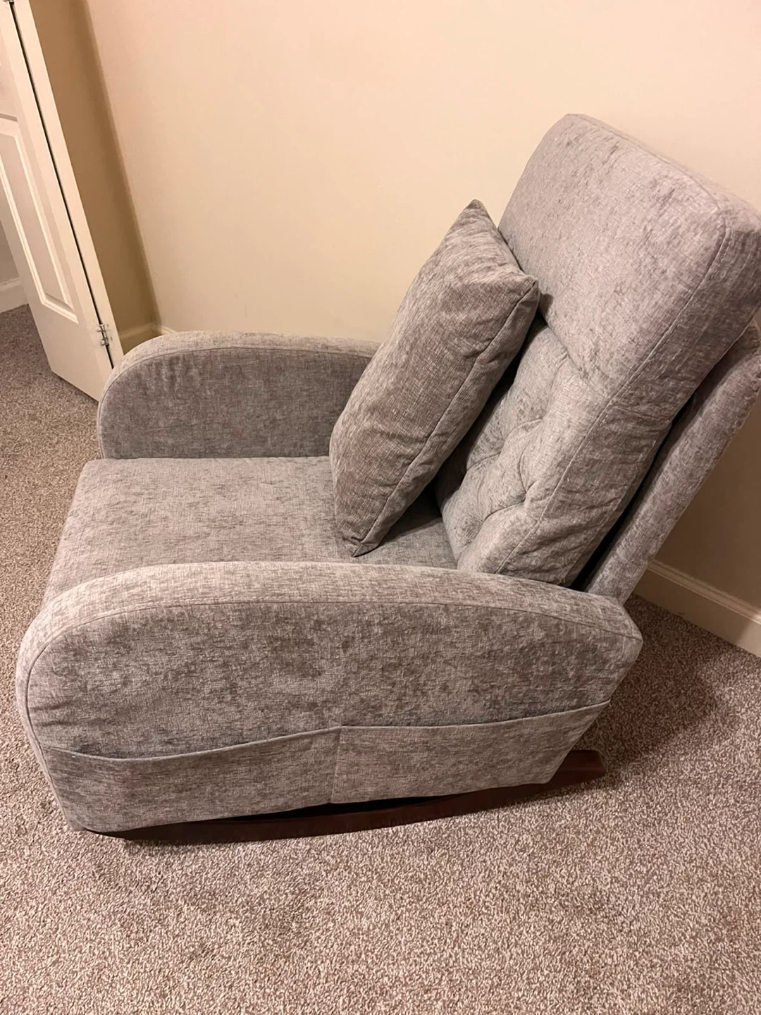Gray Tufted Rocking Chair with Lumbar Pillow - photo 3