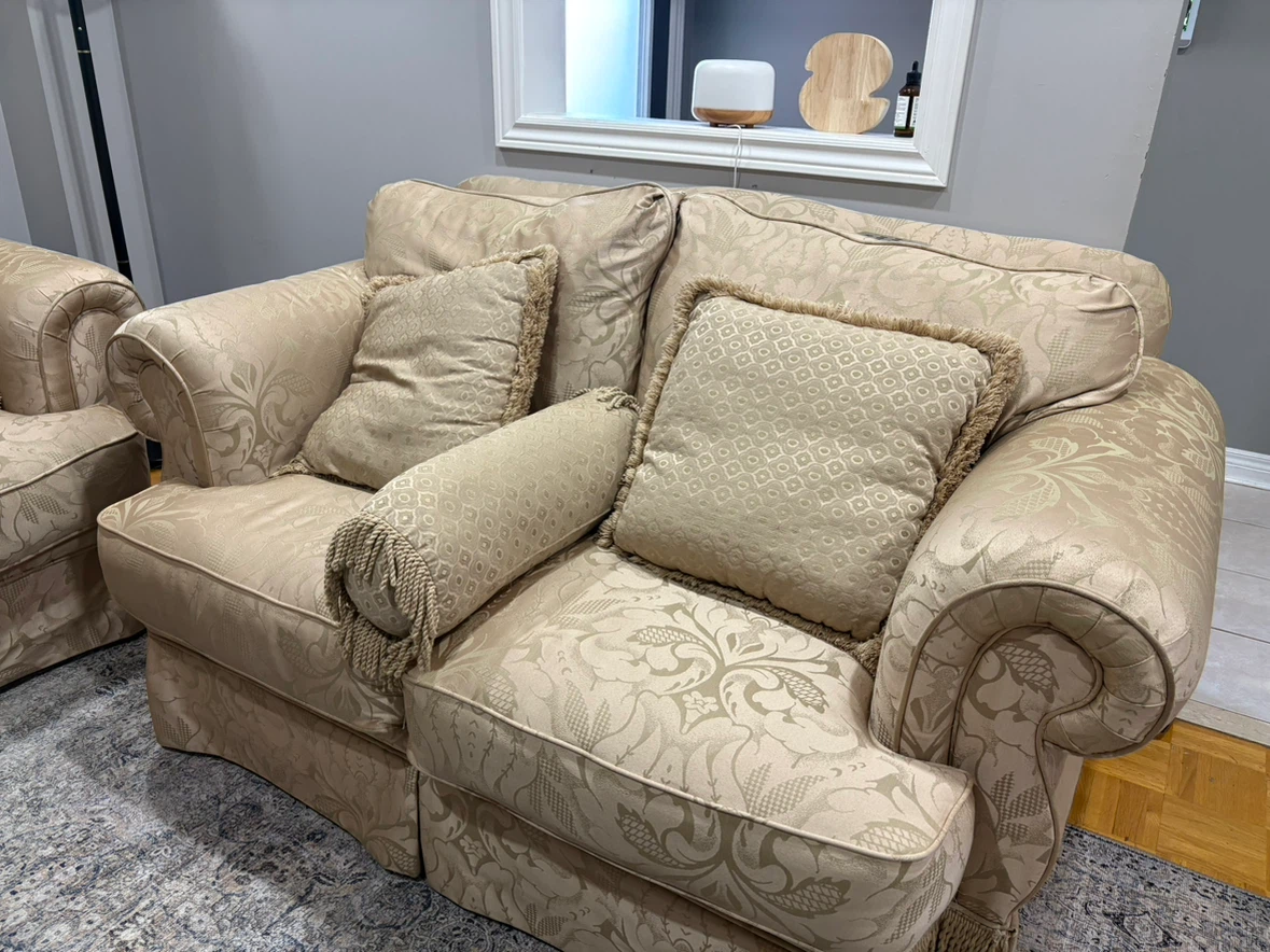 Beige Brocade Loveseat and Armchair Set - photo 3