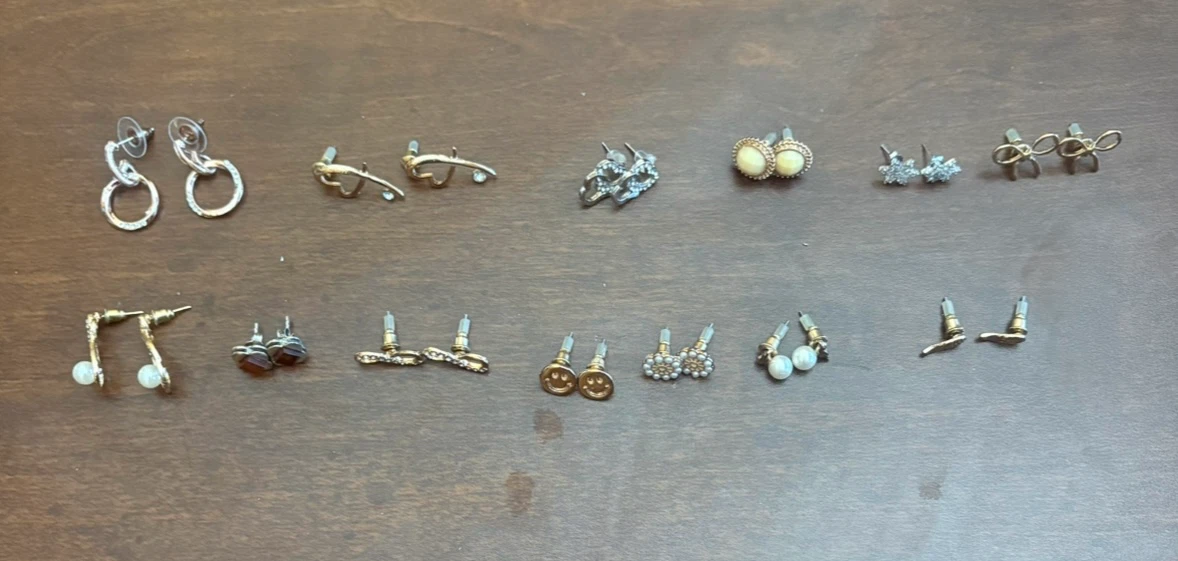 13 pairs of Earrings with Heart shaped box (New) (Free)