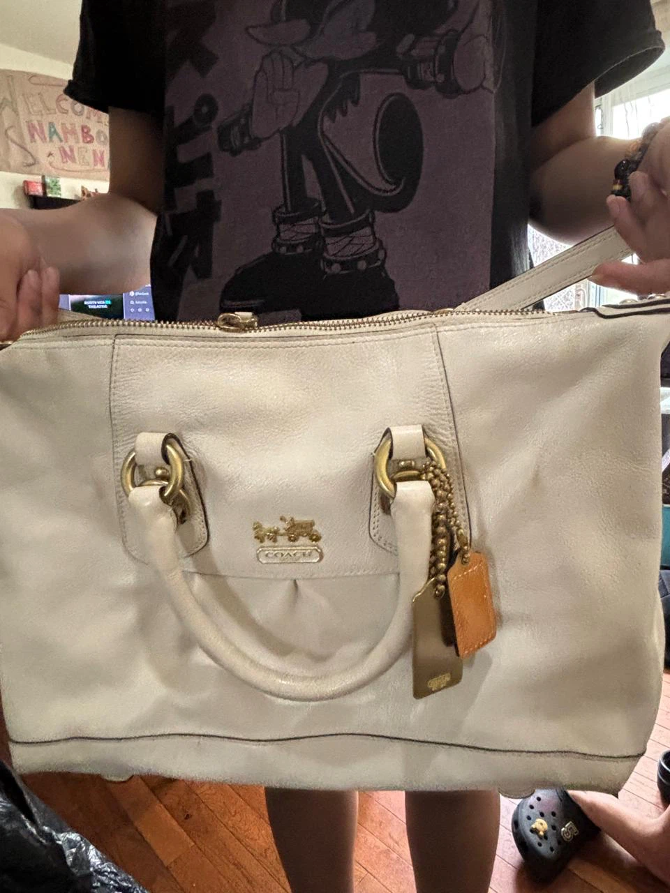 White Leather Coach Satchel Bag