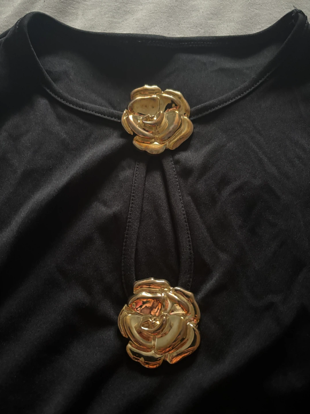 Black Sleeveless Dress with Floral Appliqué
