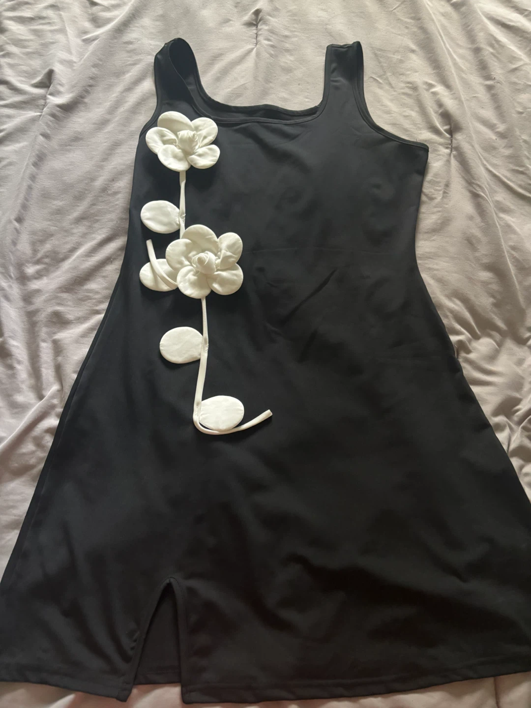 Black Sleeveless Dress with Floral Appliqué - photo 2