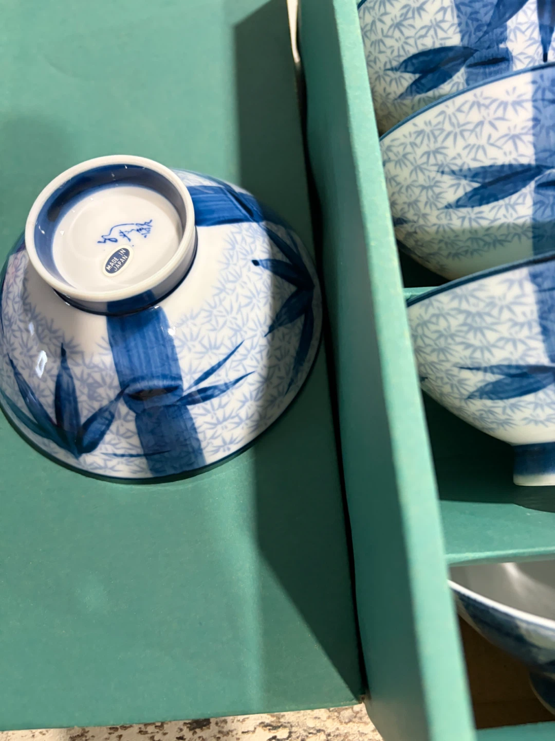 Set of 4 Blue & White Bamboo Ceramic Bowls - photo 2