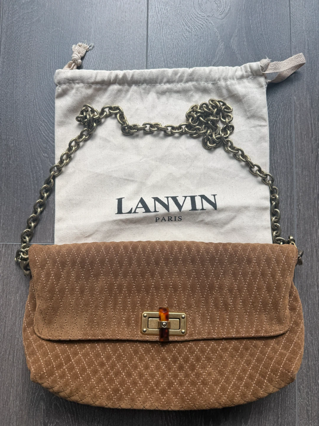 Authentic Lanvin Paris Happy Suede Quilted Shoulder Bag
