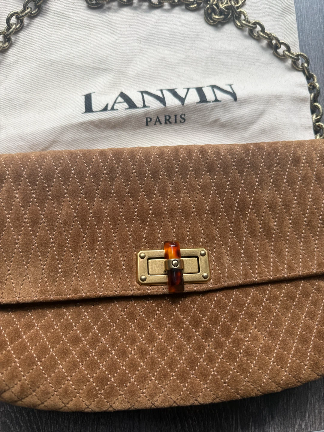 Authentic Lanvin Paris Happy Suede Quilted Shoulder Bag - photo 2