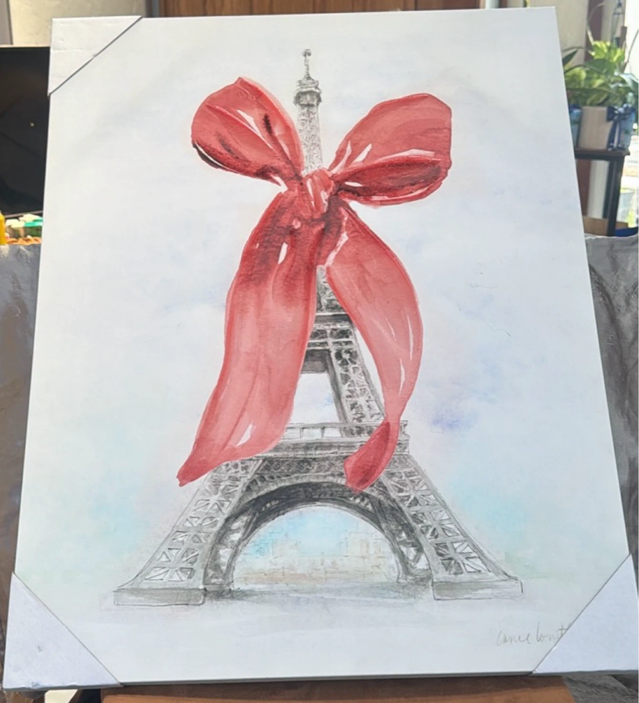 Eiffel Tower Canvas Art with Red Bow