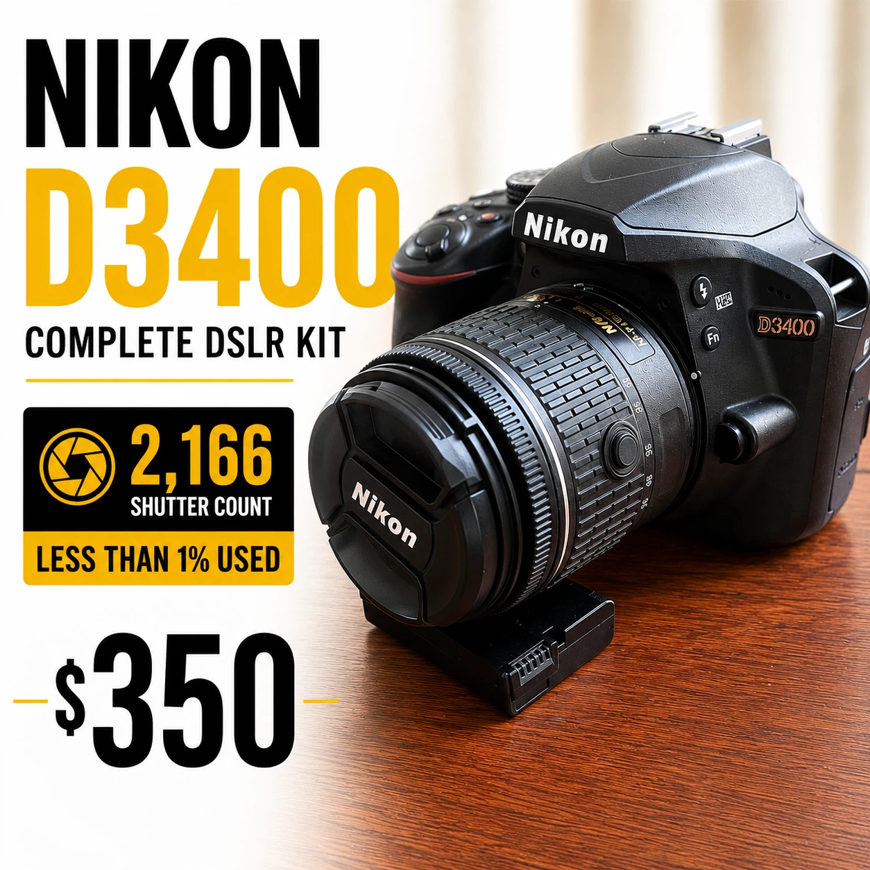 Nikon D3400 DSLR camera kit.