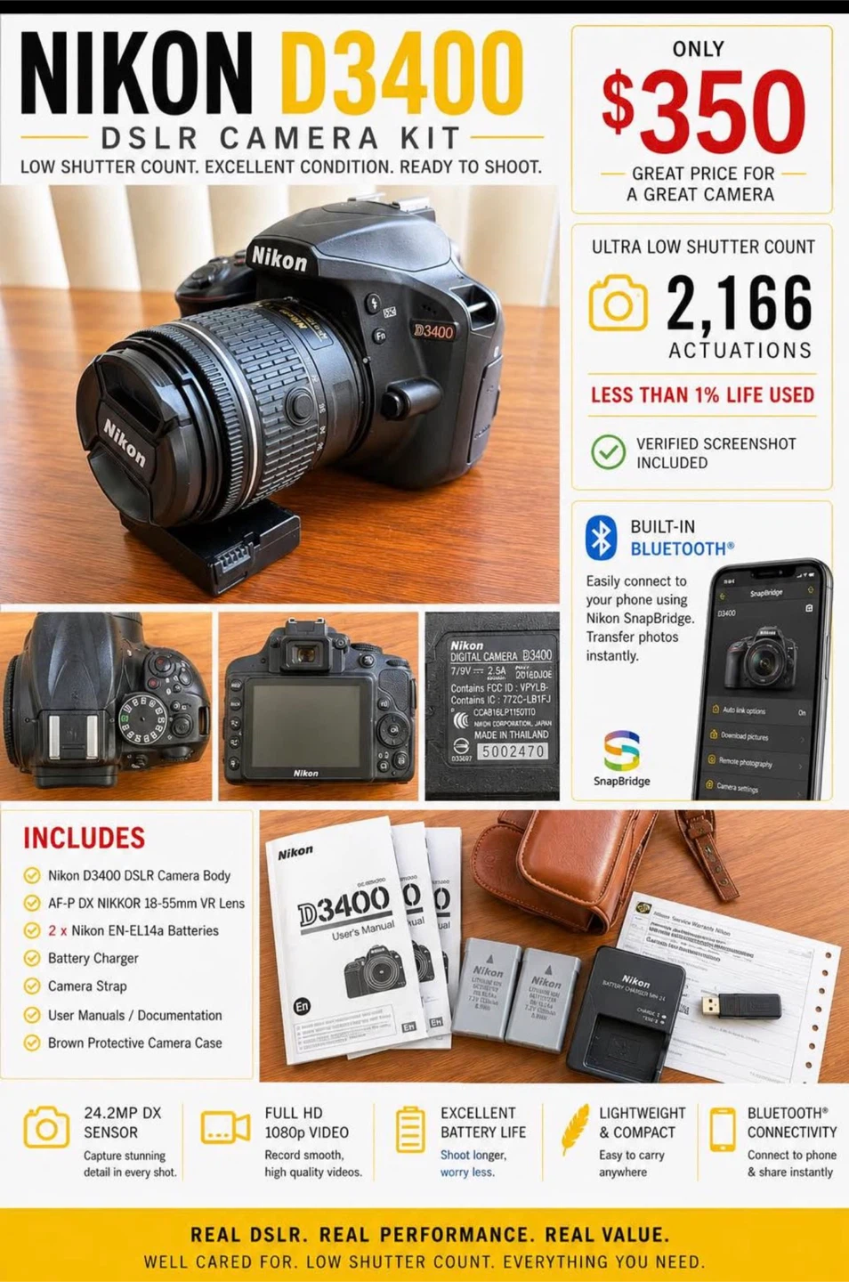 Nikon D3400 DSLR camera kit. - photo 2