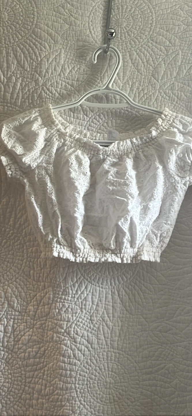 White Eyelet Off-the-Shoulder Crop Top
