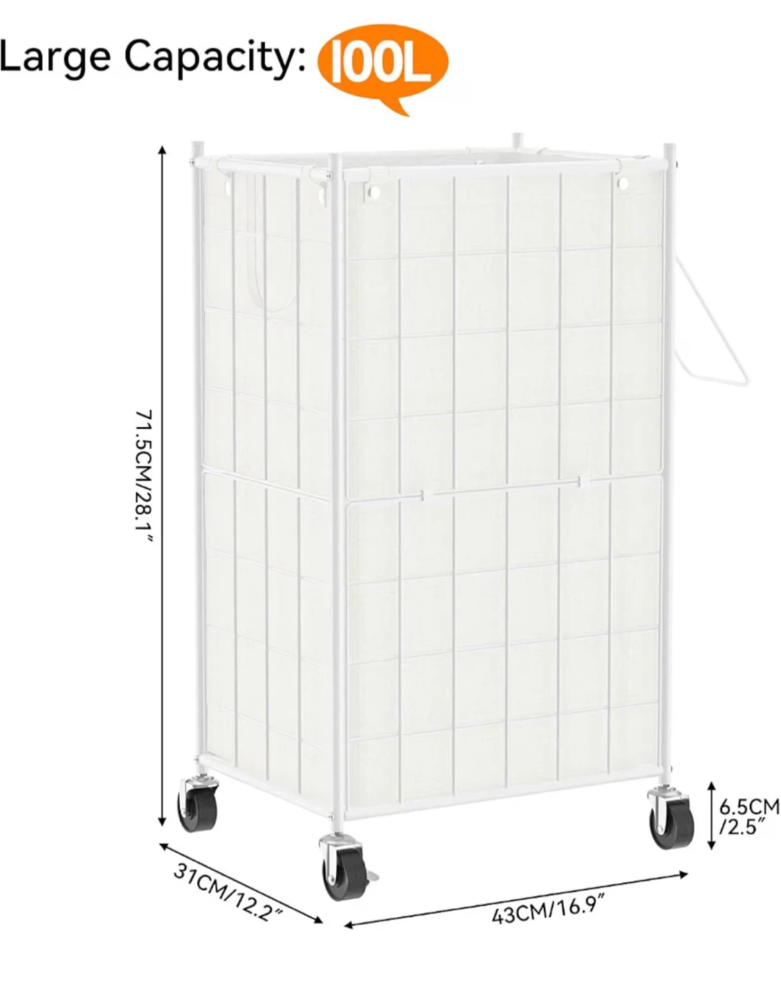 Laundry Hamper with wheels, 100L Capacity - photo 5