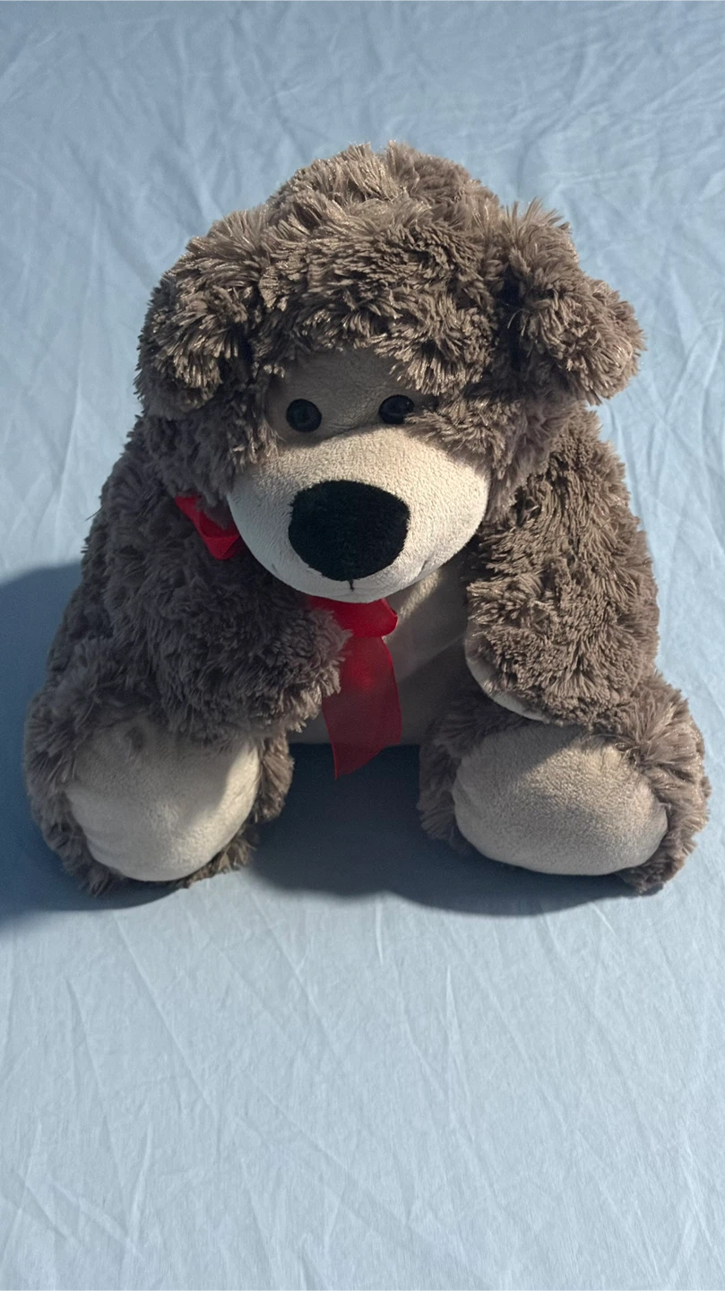Brown Teddy Bear Plush Toy with Red Bow