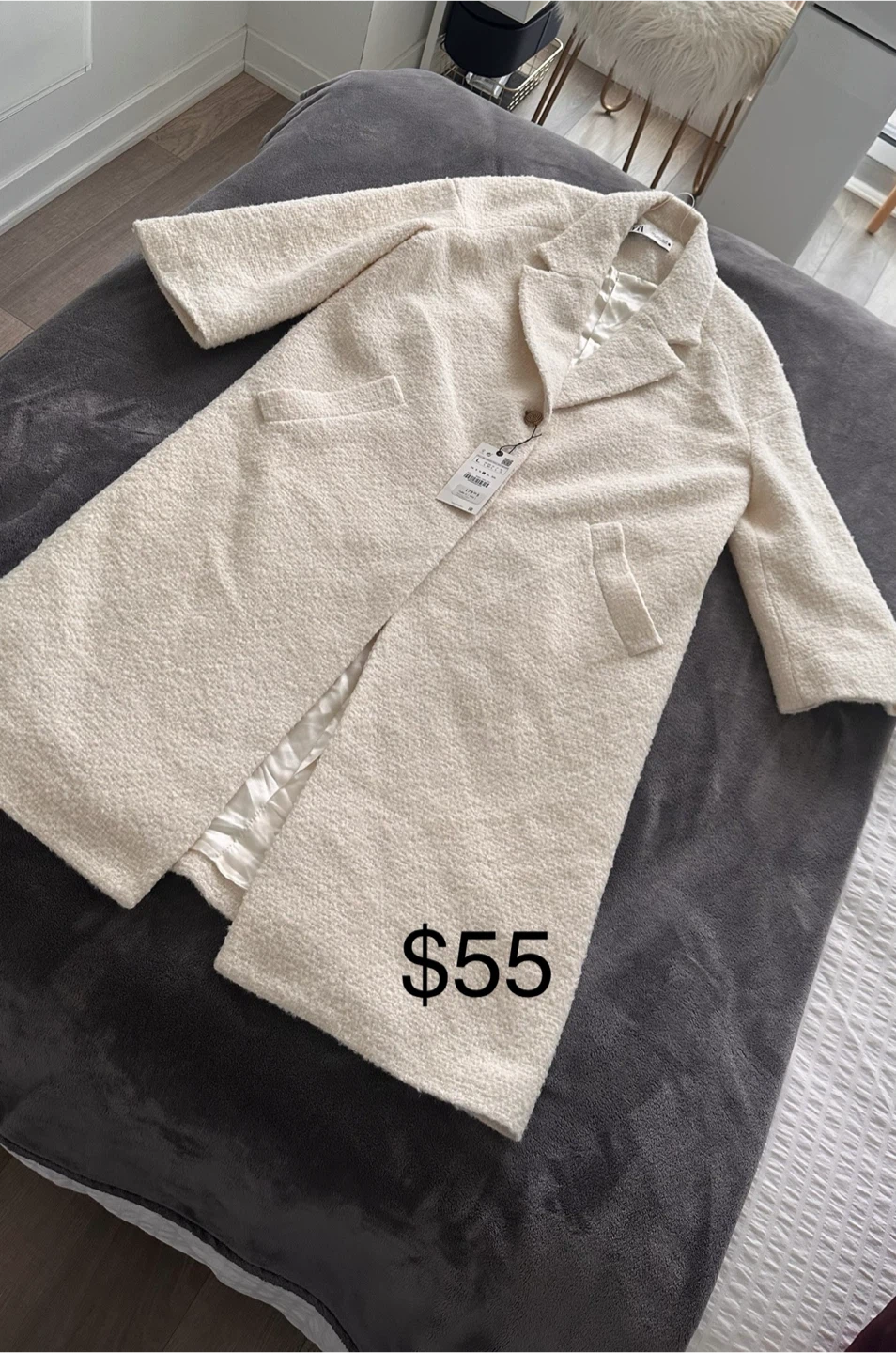 Zara Cream Bouclé Blazer - Size L