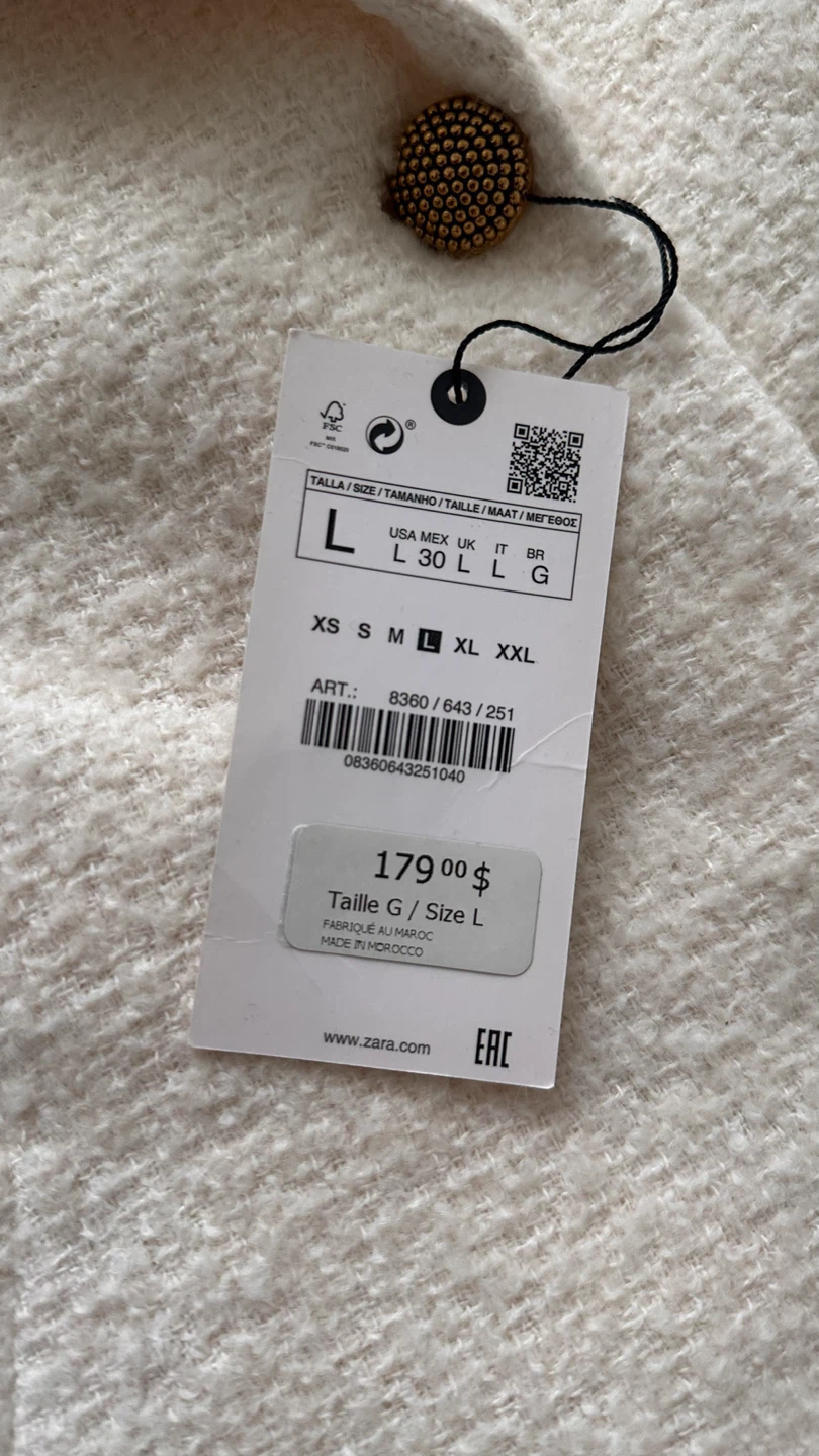 Zara Cream Bouclé Blazer - Size L - photo 2