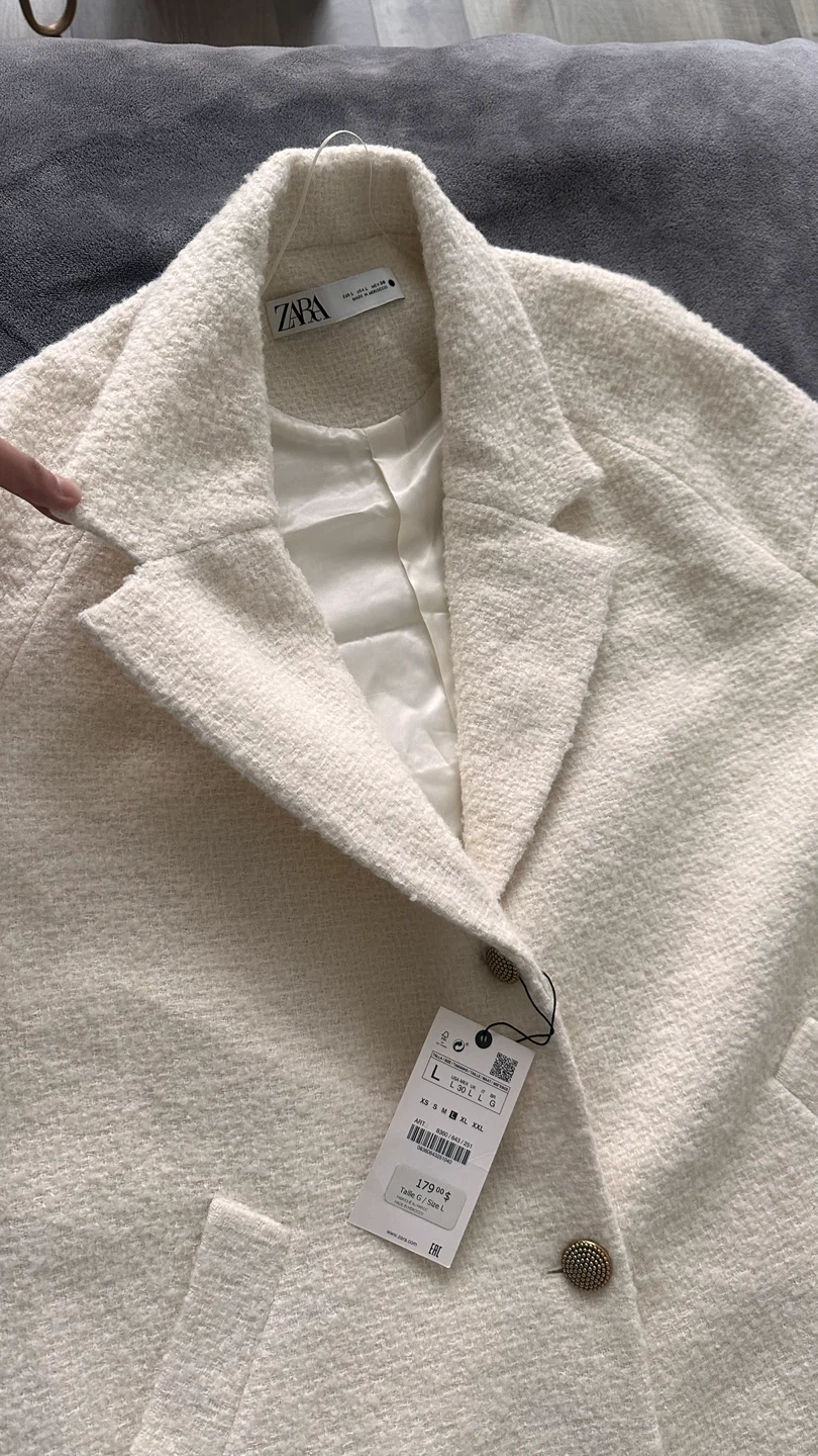 Zara Cream Bouclé Blazer - Size L - photo 3