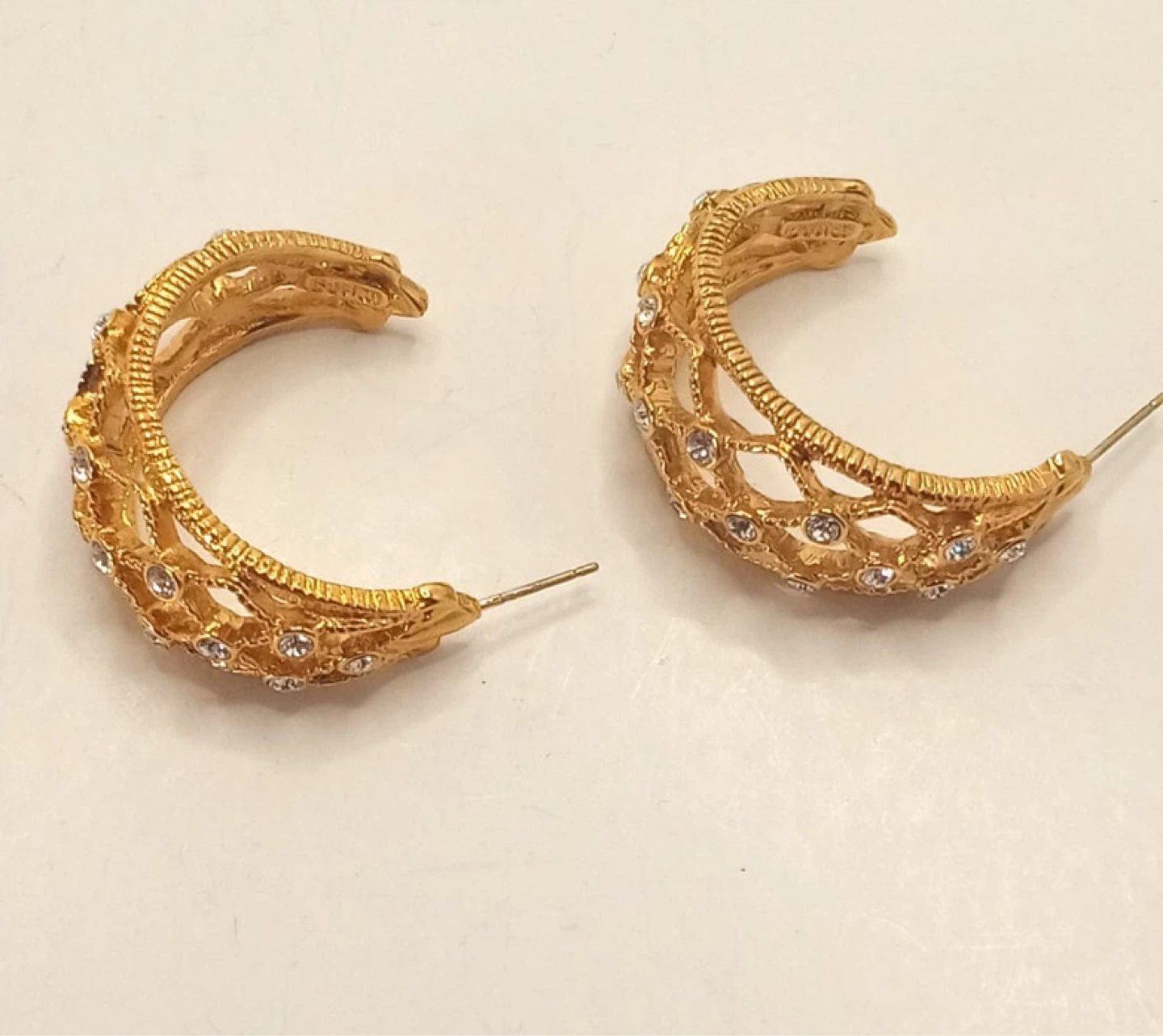 14k Posts Lattice Hoop Earrings with Clear Stones - photo 2
