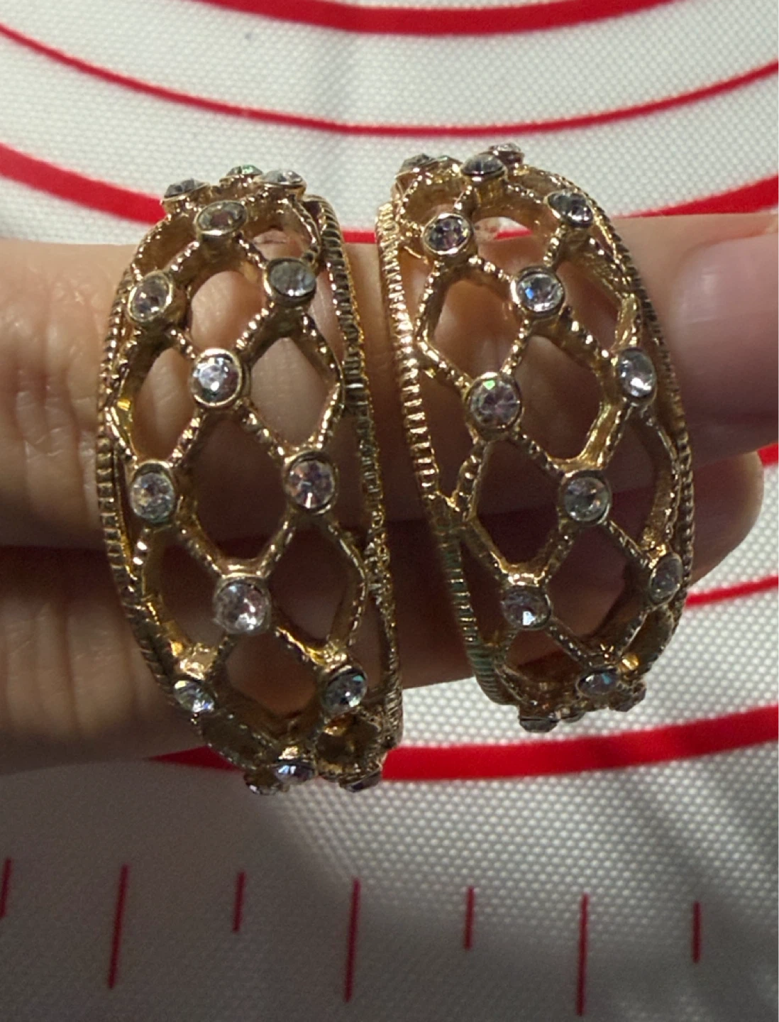 14k Posts Lattice Hoop Earrings with Clear Stones - photo 5