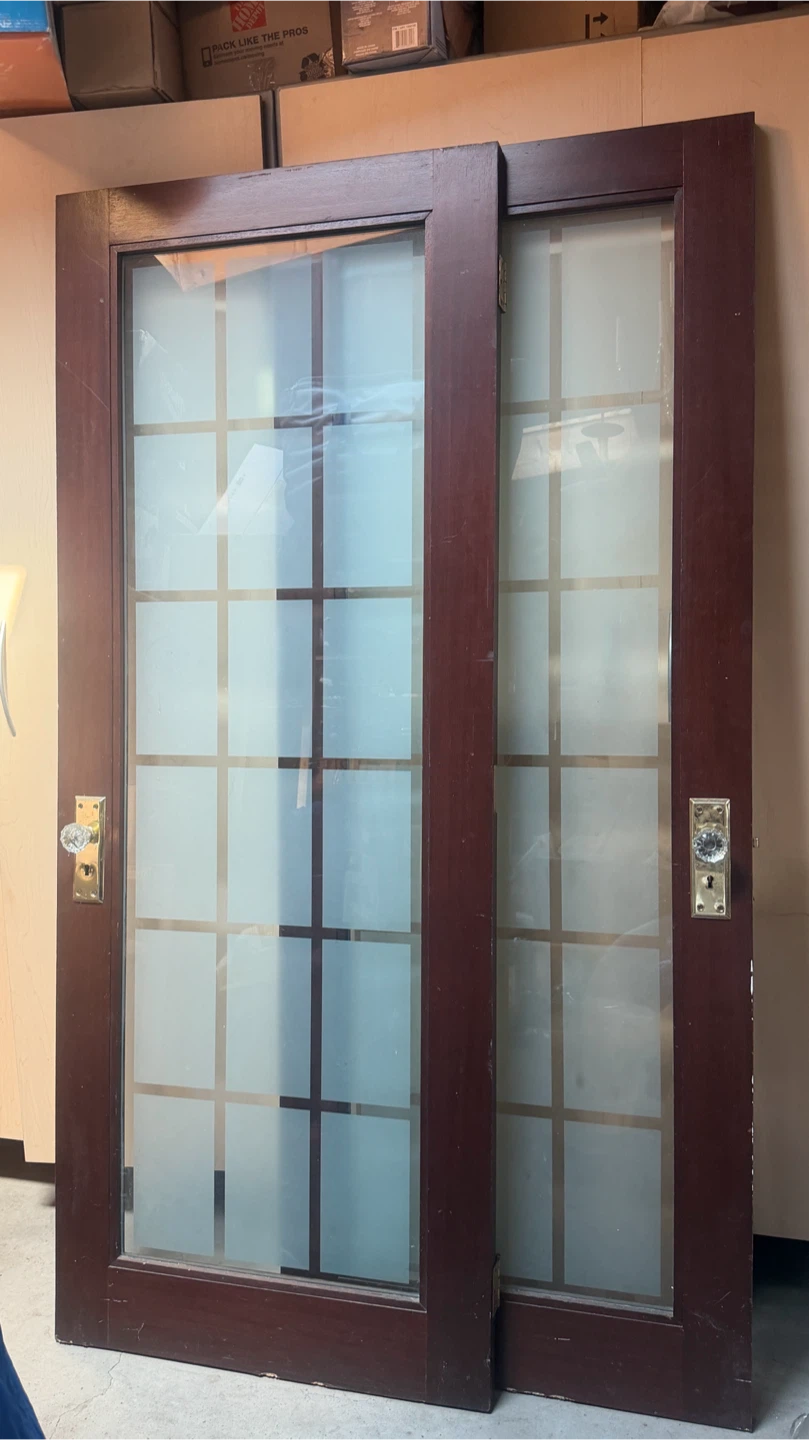 Wooden Frame Frosted double Glass Sliding Doors