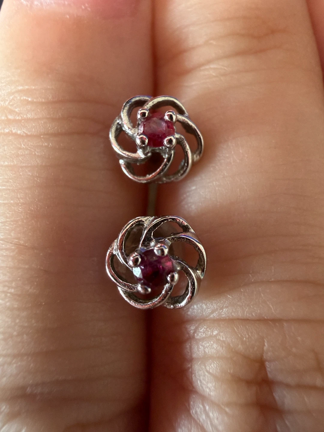 Sterling Silver Flower Nature Ruby Stone Stud Earrings