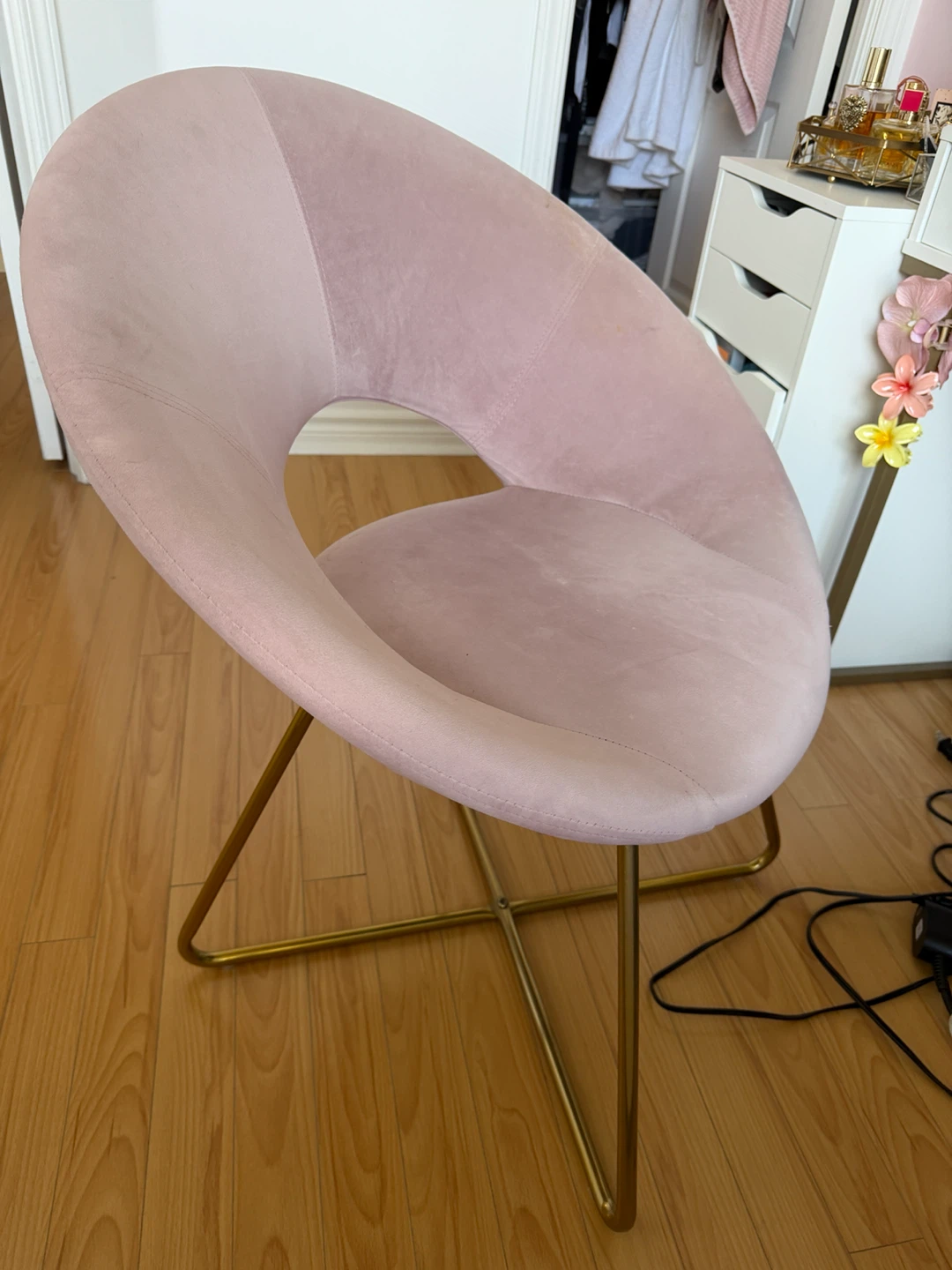 Pink Velvet Accent Chair with Gold Legs