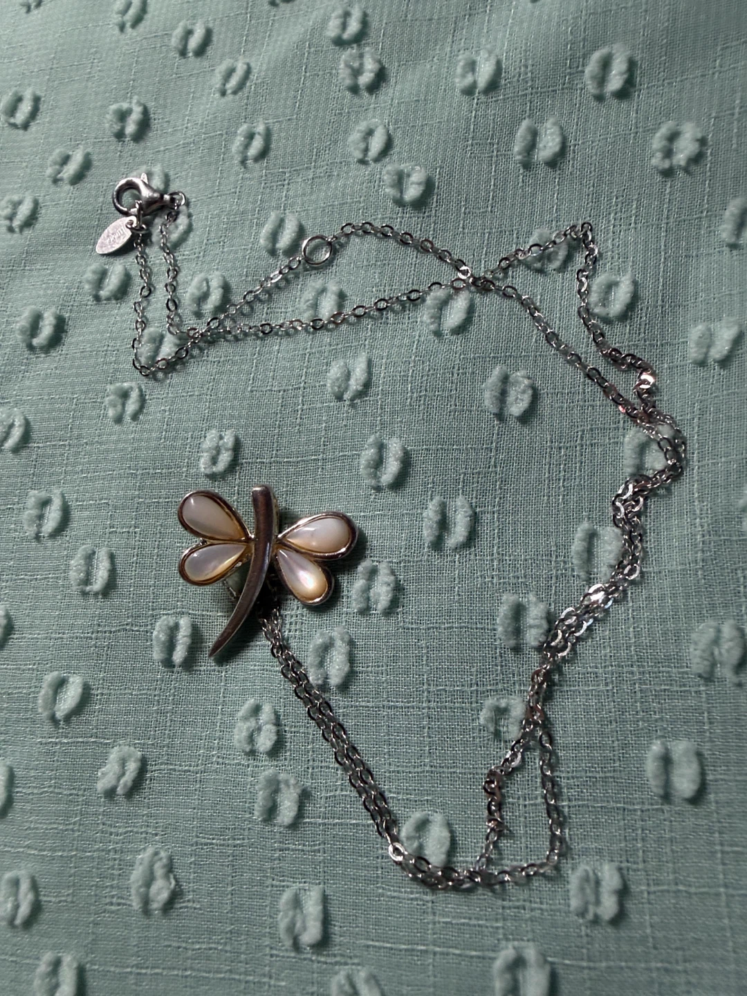 925 Silver Dragonfly Necklace with Mother of Pearl Inlay - photo 2