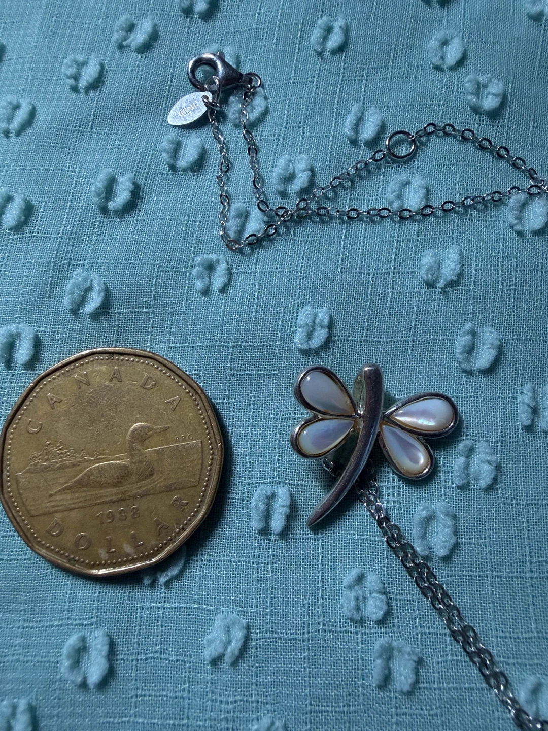 925 Silver Dragonfly Necklace with Mother of Pearl Inlay - photo 3