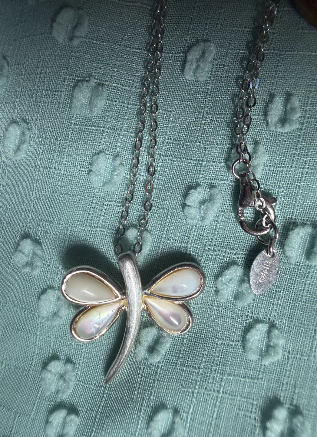 925 Silver Dragonfly Necklace with Mother of Pearl Inlay