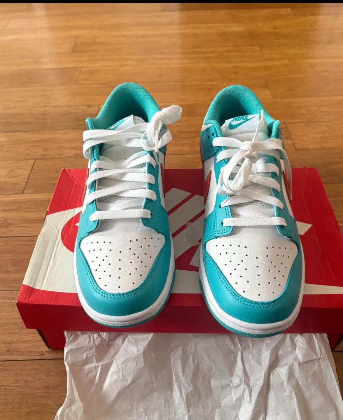 Nike Dunk Low Teal Orange White Shoes new new ds