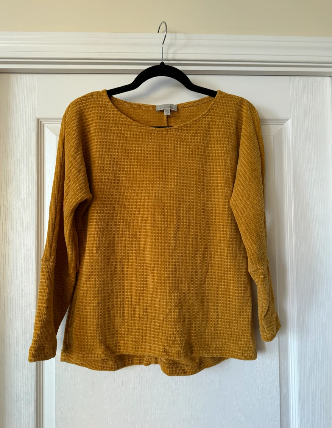 Chenaults Mustard Yellow Waffle Knit Top