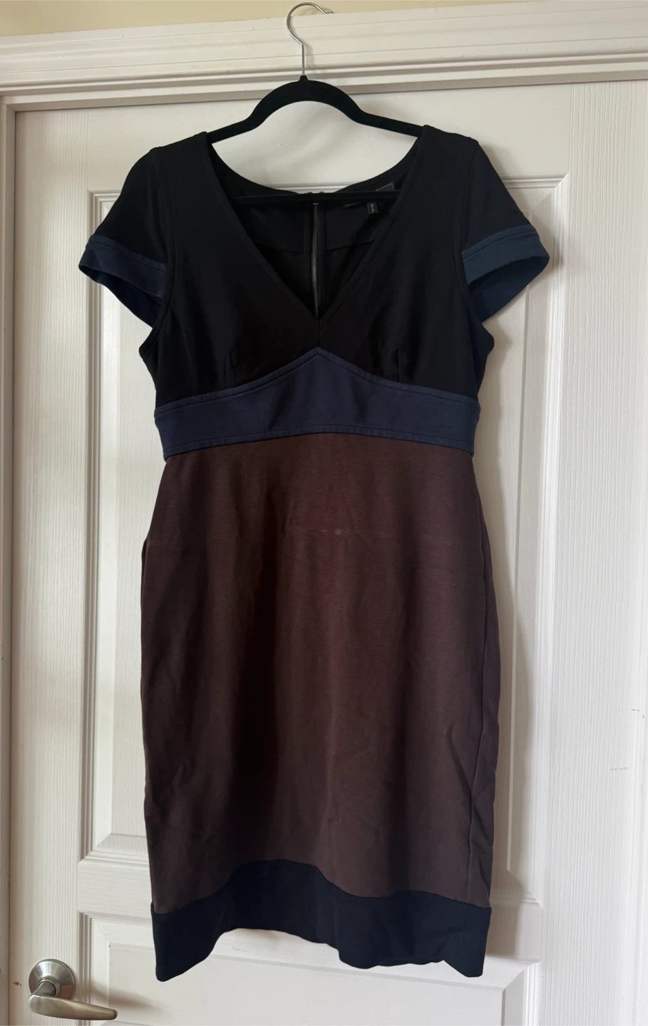 Brown and Blue Colour Block V-Neck Dress - photo 2