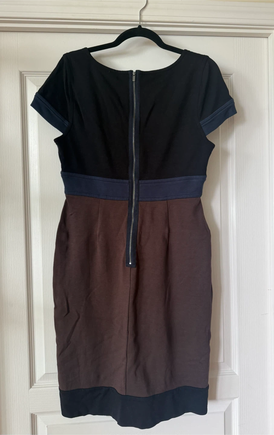 Brown and Blue Colour Block V-Neck Dress - photo 3
