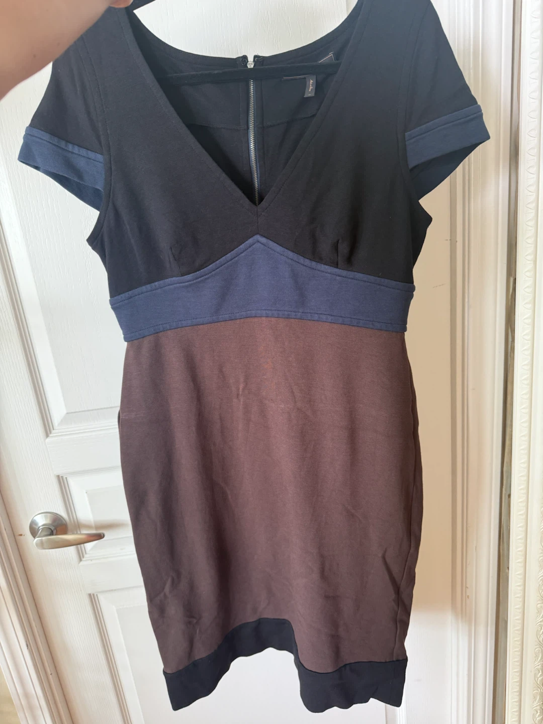 Brown and Blue Colour Block V-Neck Dress - photo 4